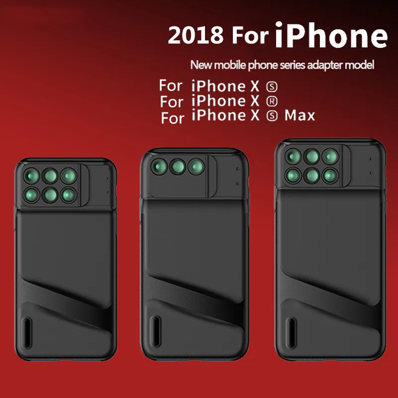 

2019 New For iPhone XS Max Dual Camera Lens 6 in 1 Fisheye Wide Angle Macro Lens For iPhone XS XR Xs Max Telescope Zoom Lenses