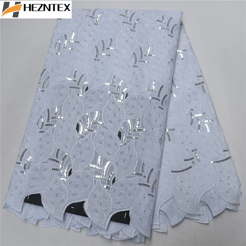 

White Swiss Lace Fabric African Dry Cotton Voile Lace Swiss Voile Lace In Switzerland With Sequins For Nigerian Party PSA341-2