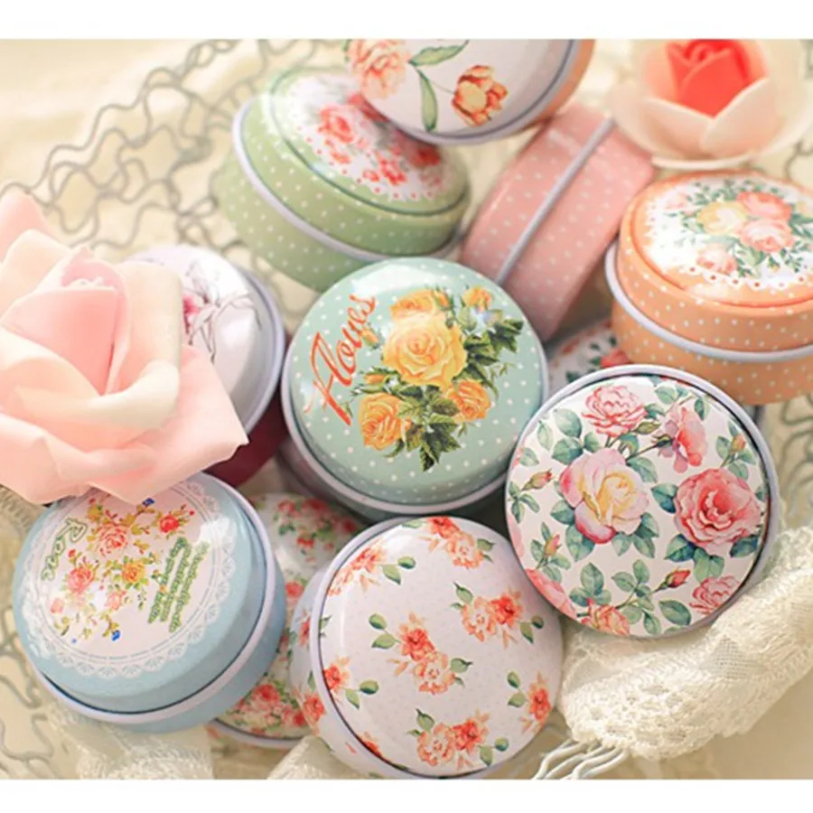 High Cost Performance 48Pcs Macaron Round Tin Storage Box Pure Flower Mac Cosmetics Organizer Tea Candy