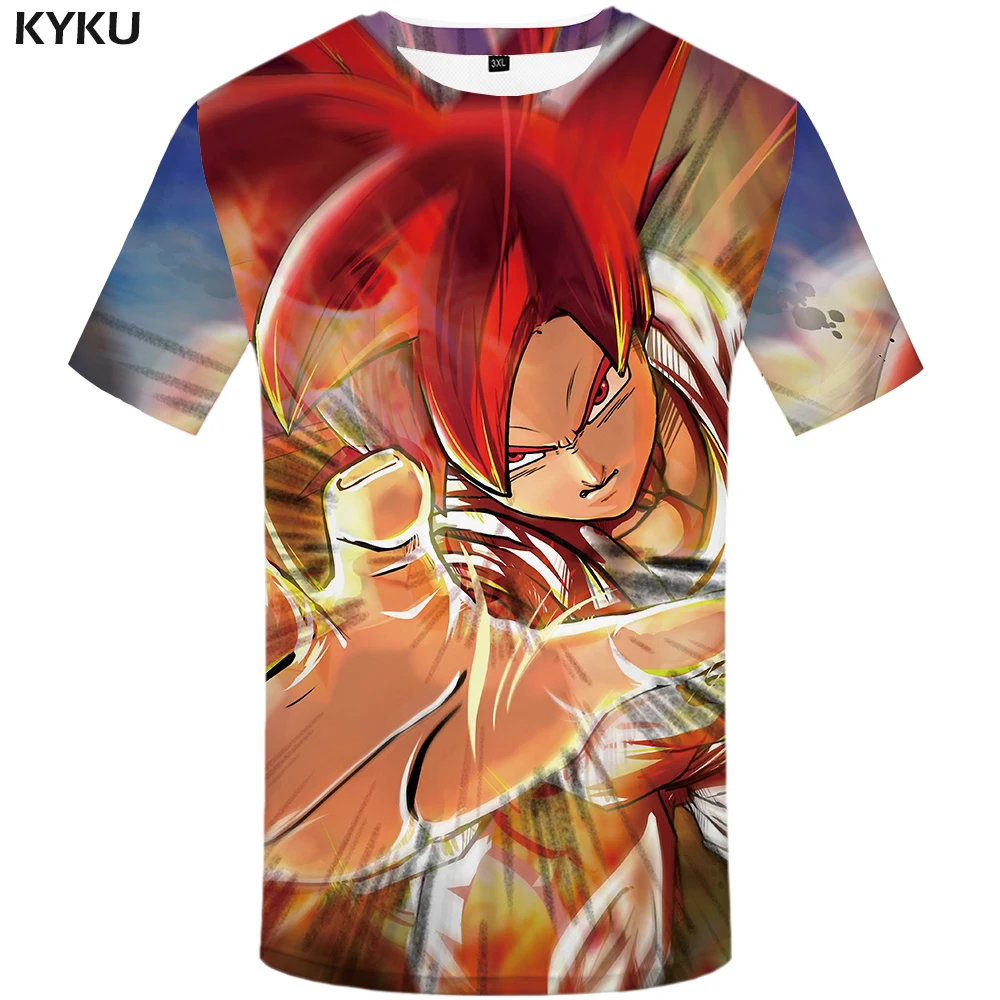 KYKU бренд Dragon Ball Z футболка Goku Топы красные волосы футболки с отпечатком руки