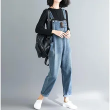 Женские Большие размеры, большие карманы, Широкие джинсовые комбинезоны, комбинезон ковбойские штаны, джинсовые рабочие штаны на подтяжках, шаровары