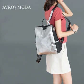 

AVRO's MODA backpack women PU leather backpacks teenagers school shoulder bag ladies crossbody travel bags silver