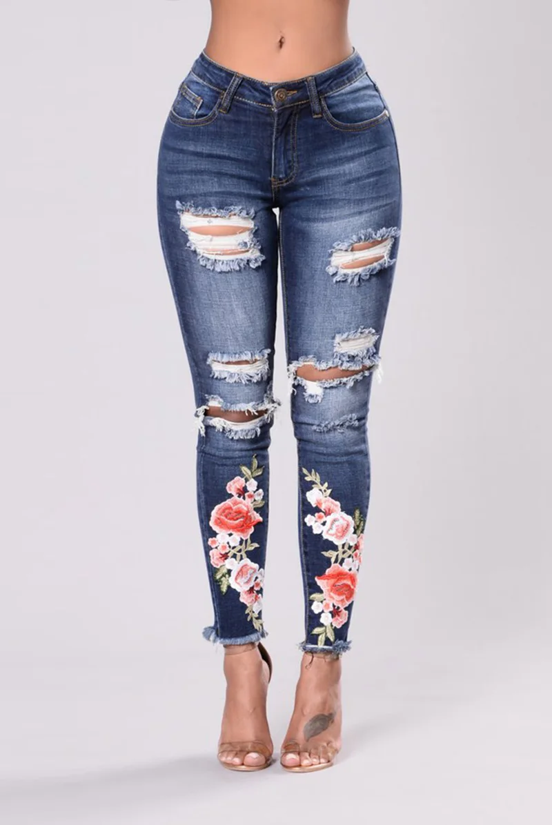 Рваные повседневные джинсы женские модные сексуальные джинсы с высокой талией обтягивающие брюки