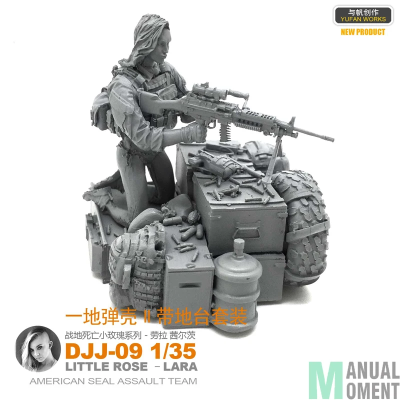 

Miniature 1/35 Modern Army Seal Assault Team Female Soldier Lara Series Dase And Soldier Resin Model Figure Kit DJJ-09