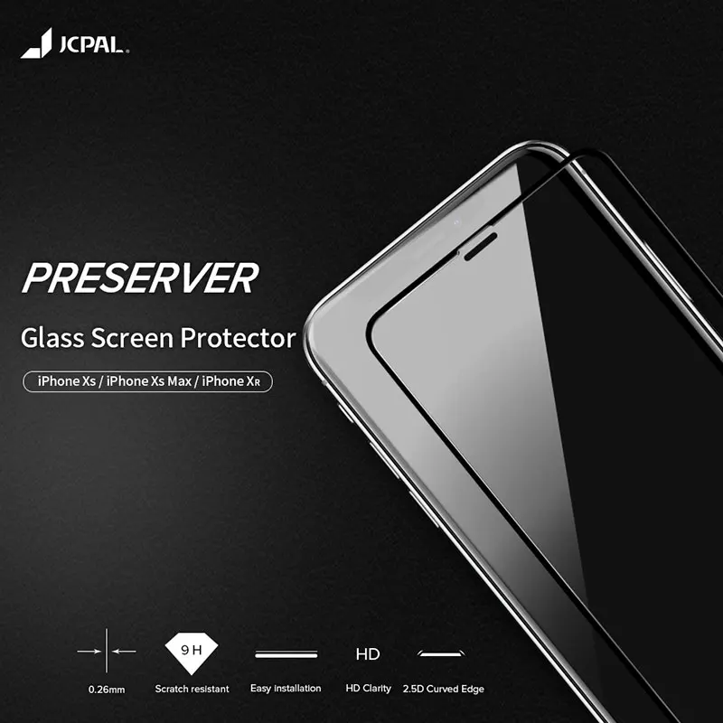 JCPAL Защитная пленка для экрана из стекла iPhone XS с полным корпусом 9H полное покрытие