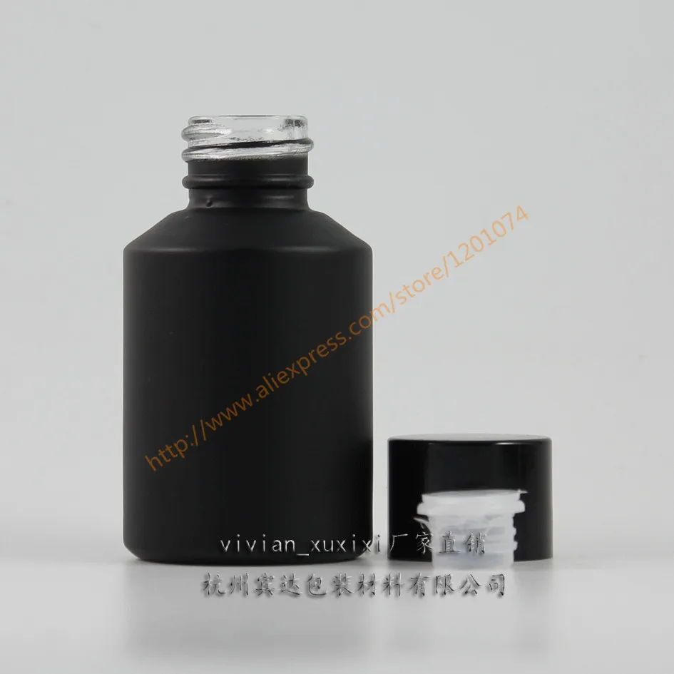 Download 60ml painted black frosted Glass sloping shoulder bottle with shiny black aluminum Cap+clear ...