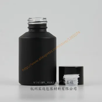 

60ml painted black frosted Glass sloping shoulder bottle with shiny black aluminum Cap+clear reducer