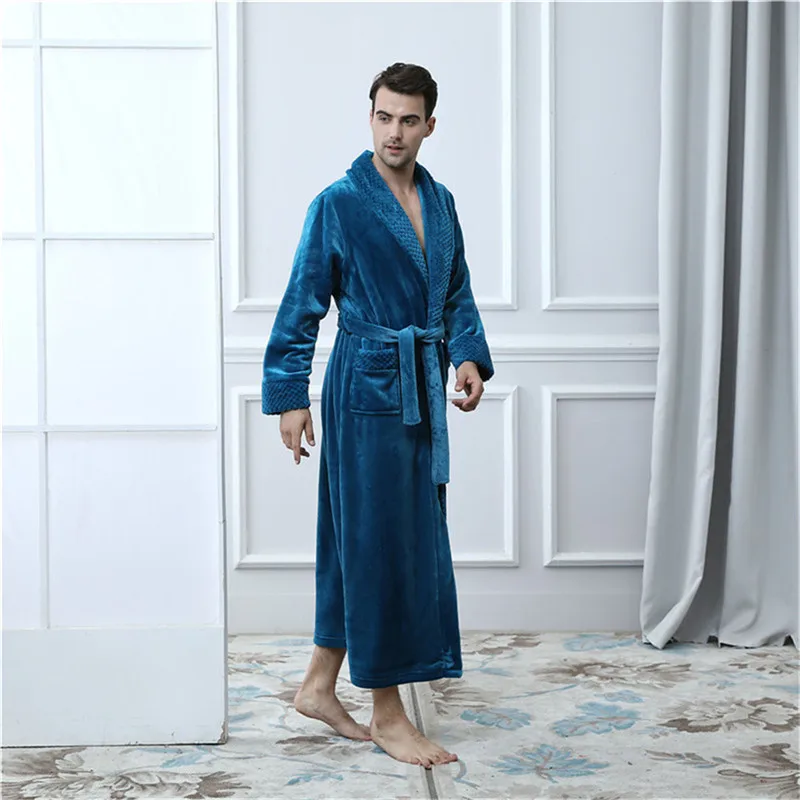 Любители утолщенной и удлиненный халат фланель халат мужские кимоно халат Для женщин туалетный халаты