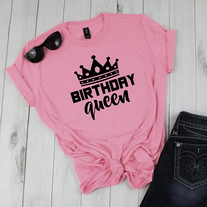 

Birthday Queen Letter Print Women Short Sleeve T Shirt Cotton Causal Graphic Tee Oversized Tops Birthday Party T Shirt for Girls