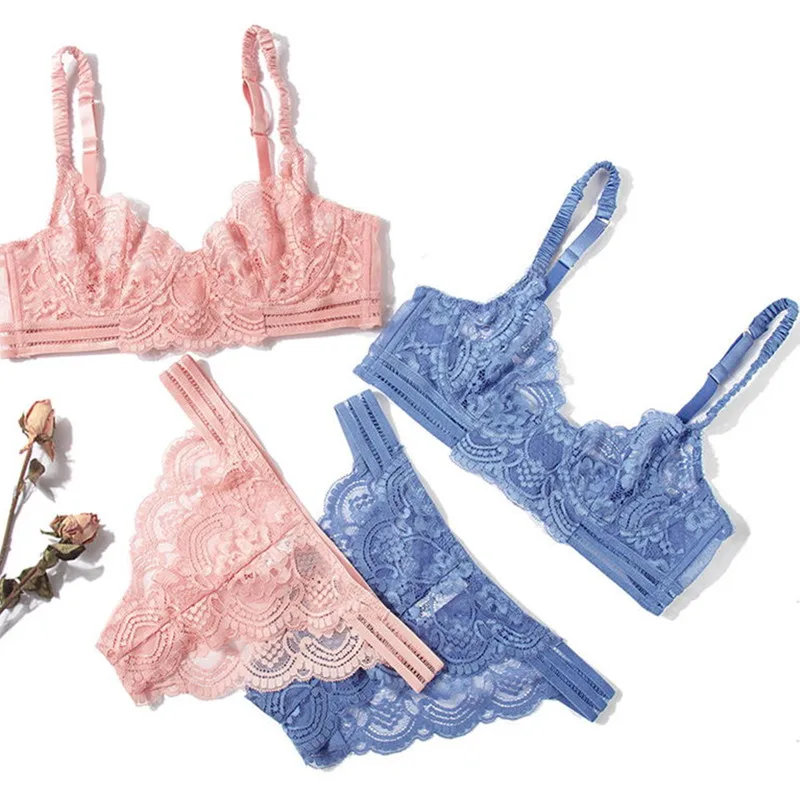 Varsbaby Sexy Lace Ultra Thin Woman Underwear Transparent Four Colors Bra Sets