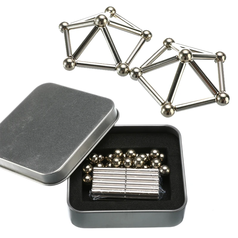 

63pcs Strong Neodymium Magnet Sliver Bars & Metal Balls Creative Magnets NdFeB Permanent Magnets Gift Magnetic Materials