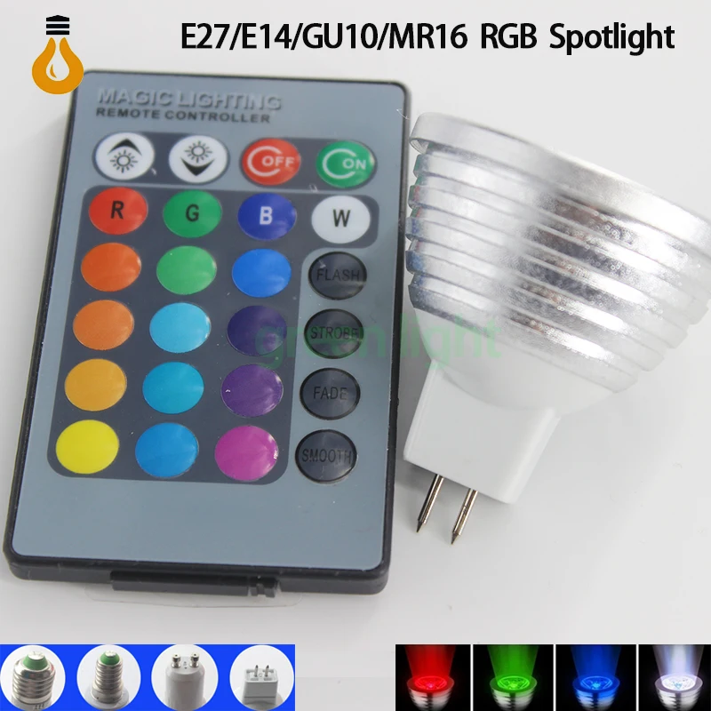 Новинка 2016 1 шт./лот 9 Вт RGB E27 E14 MR16 GU10 16 Цвета светодиодный свет лампочка лампа