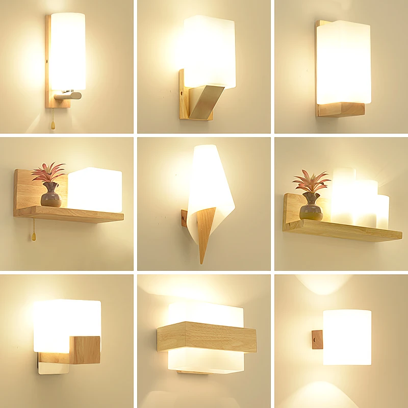 

Nordic wall lamp modern minimalist American living room bedside lamp staircase solid wood wall wall lamp