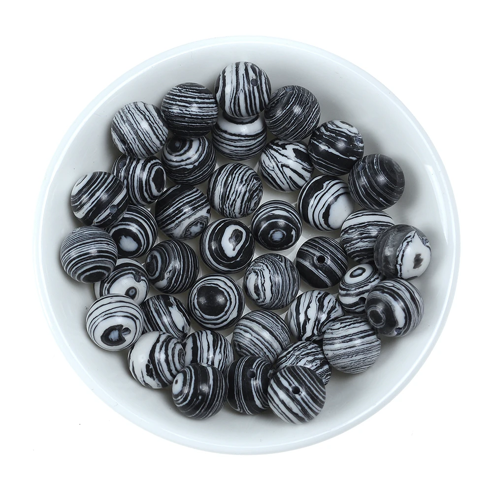 

Natural Black White Malachite Stone Round Loose Ball Beads 15" Strand 4 6 8 10 12 MM DIY for Jewelry Making Necklace Bracelet