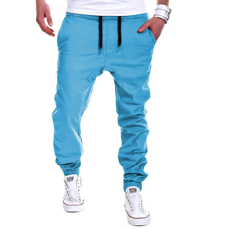 Мужские s низкая промежность тренировочные штаны цвета хаки Брендовые мужские брюки повседневные однотонные штаны джоггеры спортивные штаны Jogger Большие размеры XXXL - Цвет: Light Blue