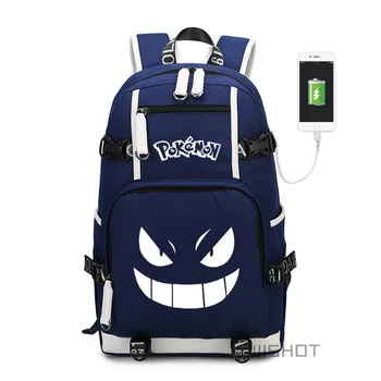 

WISHOT Anime Printing Gengar multifunction USB charging backpack teenagers Men women's Student School Bags
