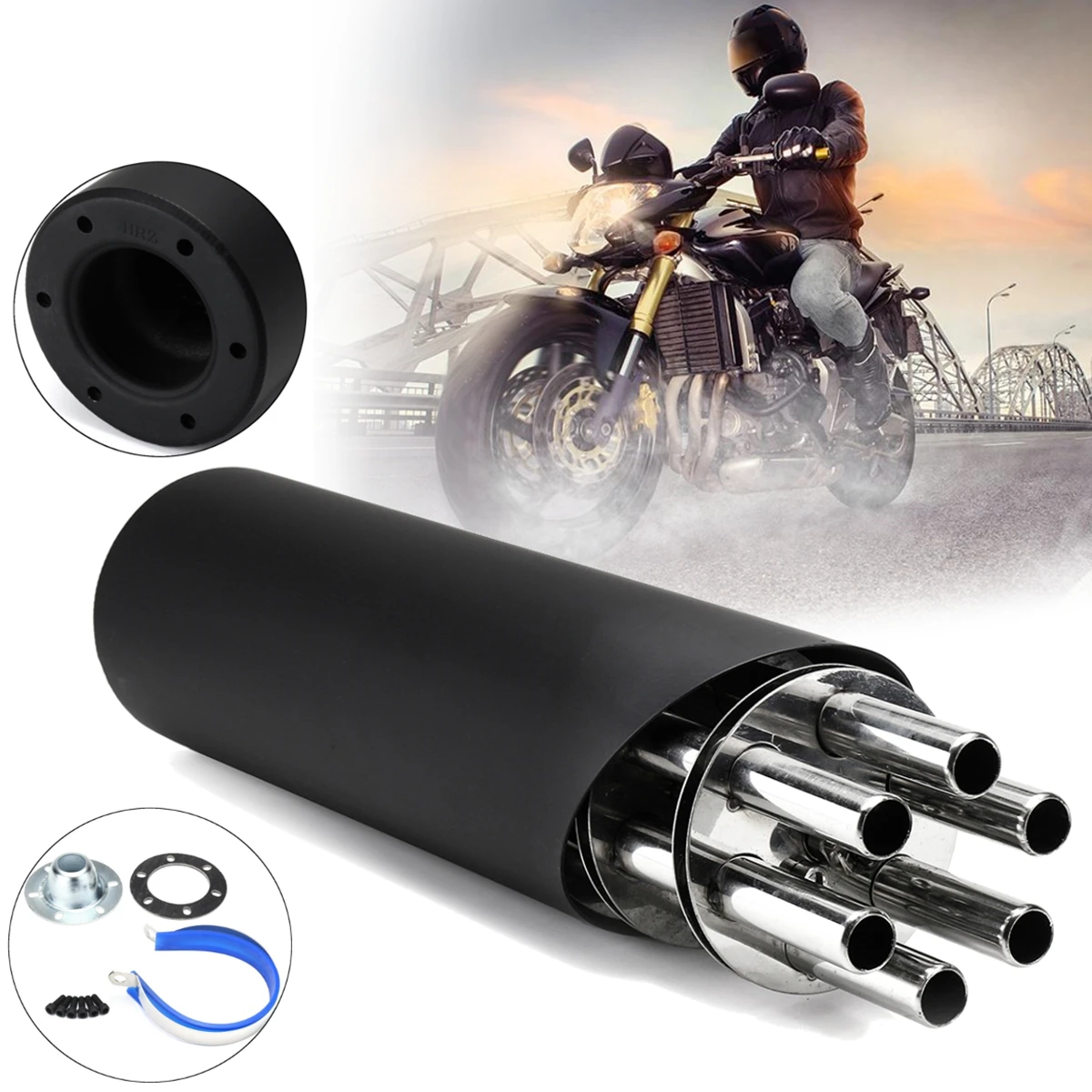 

100mm Rotating Slip-on Motorcycle Exhaust Vent Pipe Modify Motocross Muffler 6 Tubes For Motorcycle Scooter ATV Matt Black
