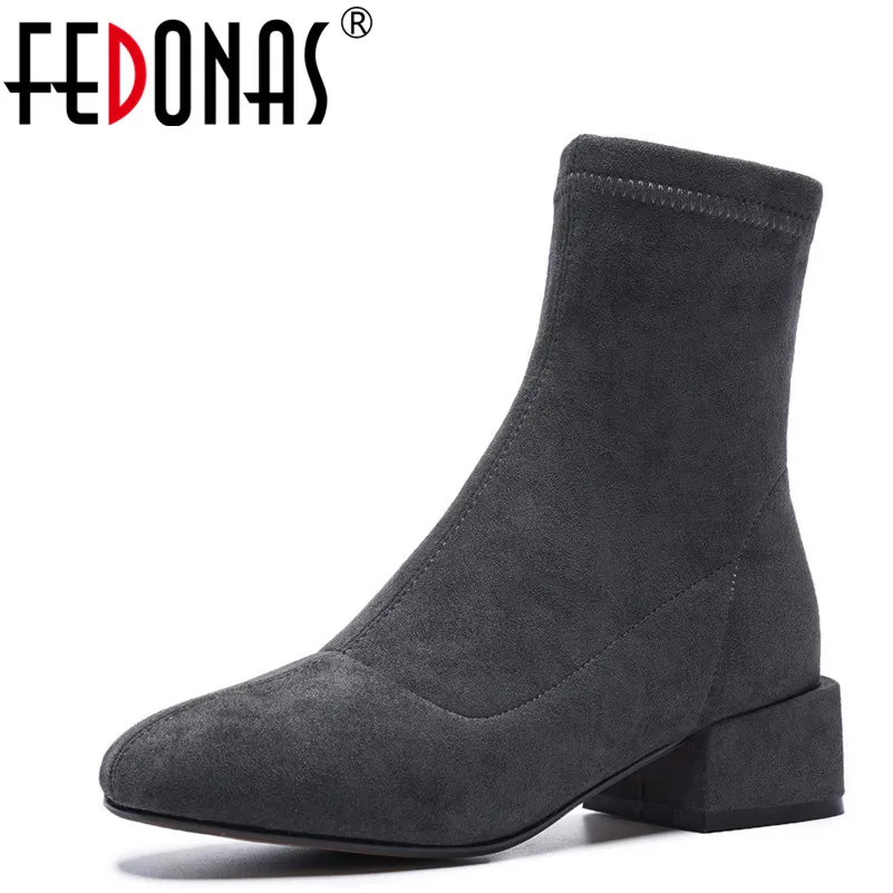 

FEDONAS New Fashion Square Heeled Ankle Boots Round Toe Autumn Winter Warm Snow Boots Zipper Female Socks Boots Shoes Woman