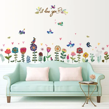 

Beautiful painted birds baseboard wall stickers home garden decoration bright bouquet remove translucent vinyl decals diy poster
