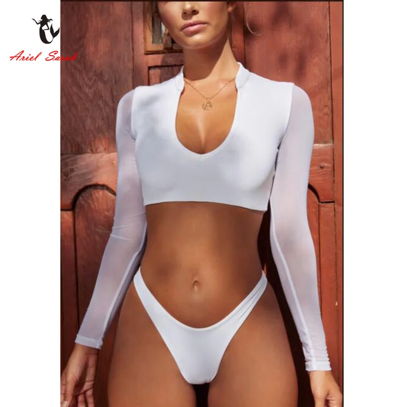 

Ariel Sarah New Swimsuit Swimwear Women Thong Bikini Set Mesh Bikini Bathing Suit Sunscreen Long Shoulder Beach Wear Monokini