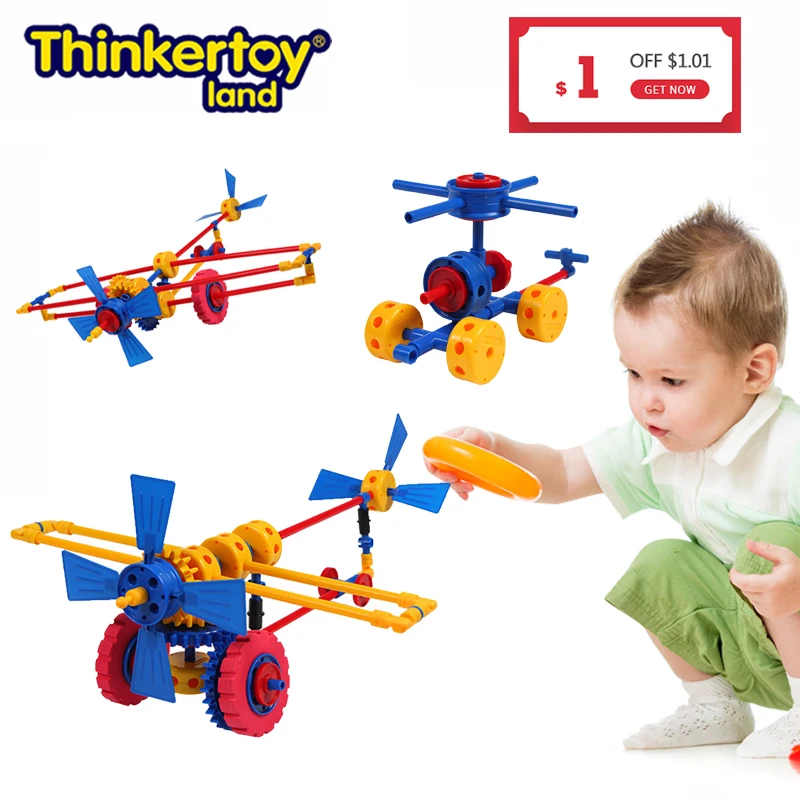 Goede Thinkertoy Land 79 stks Vliegtuig Blokken Creatieve Bouw Speelgoed Voor Toddles Kids Verwisselbare Educatief Bouwstenen Bricks Set