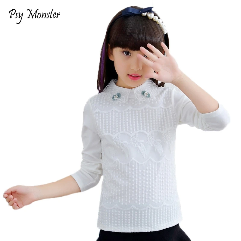 

White Shirts for Princess Girl Lace Blouse 2018 Cotton Soild Girl School Sweatshirts Blouse Shirts Blusas Children Clothing A96