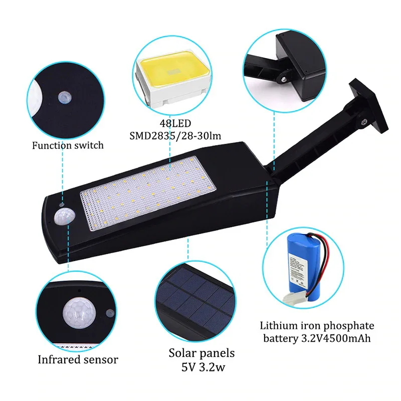 Conduziu a Luz Solar ao ar Impermeável para a Parede do Jardim Solar com Controle Arilux Livre Iluminação Leds Quatro Modos Rotable Pólo Lâmpada Remoto Contro 48 6 jardim 48 leds quatro modos rotable pólo