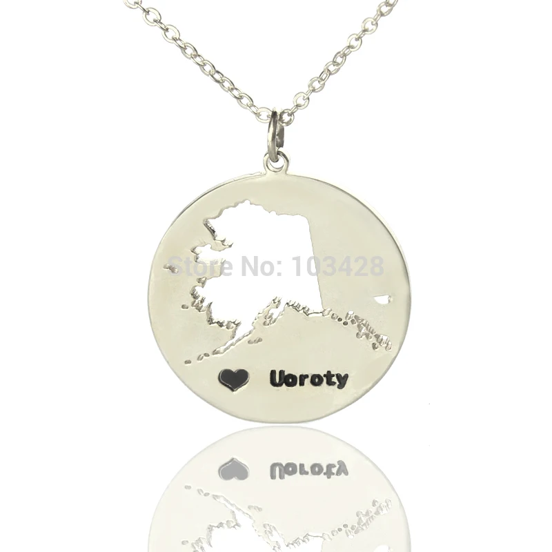 

AILIN DIY America State Necklaces Alaska State Pendant Necklace Engraved Black Name State Necklaces With Heart The Map Necklace