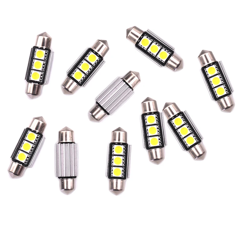 

10Pcs 36mm LED Lights White Dome CANBUS Error Free Car 3 LED Light C5W Led Lamp License Plate Light