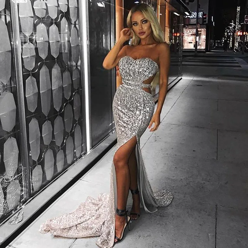 

New Arrival Fashion Silver Gold Black Sequin Dress Women Summer Sexy Hollow Out Backless Celebrity Evening Party Dress Vestidos