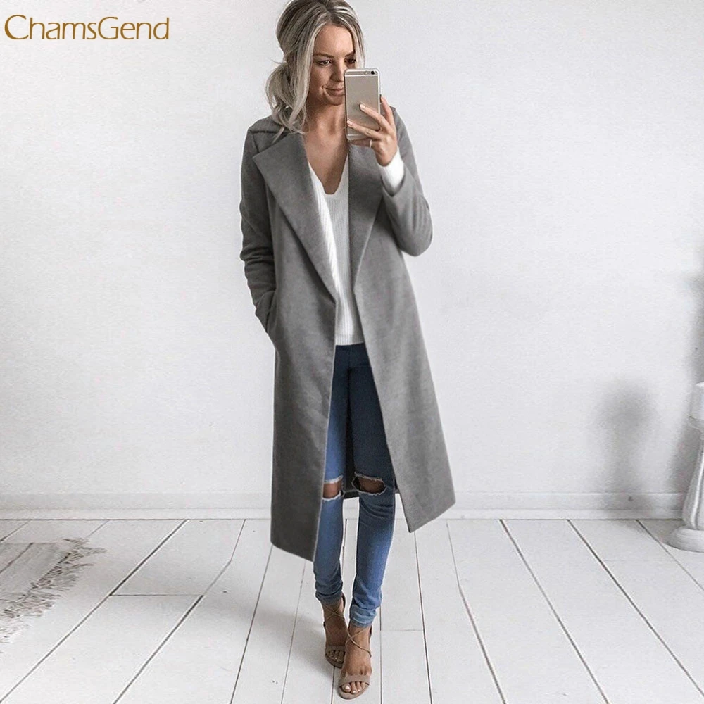 

ChamsGend Winter Womens Long Coat Lapel Parka Jacket Cardigan Overcoat Outwear Master Designer