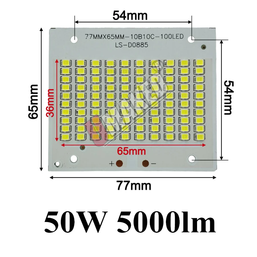 Полный Мощность светодиодный floodling PCB 10 Вт 20 Вт 30 Вт 50 Вт 70 Вт 100 Вт 200 Вт SMD2835 СВЕТОДИОДНЫЙ печатной платы, Алюминий пластина для Светодиодный прожектор - Испускаемый цвет: 50W 77x65mm