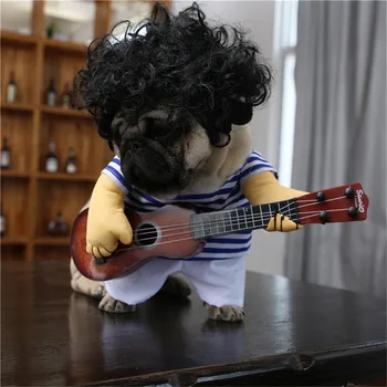 

2017 Newest Pet Standing Equipment for Halloween Festival with Guitar Prince The Dog is Transfixed Funny Puppy Cats Copy Clothes