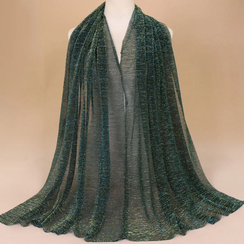 Блестящий плиссированный шарф с люрексом, мусульманский хиджаб, шаль для женщин, простой складывающийся Макси платок, шали, 26 цветов - Цвет: 10