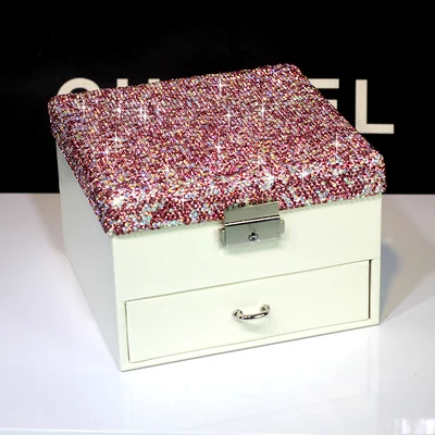 Шкатулка для ювелирных изделий, кожаный кристалл с ящиком и зеркалом, двухслойная шкатулка, кольца, ожерелье, футляр для браслета, украшения для спальни, свадебные подарки - Цвет: Pink