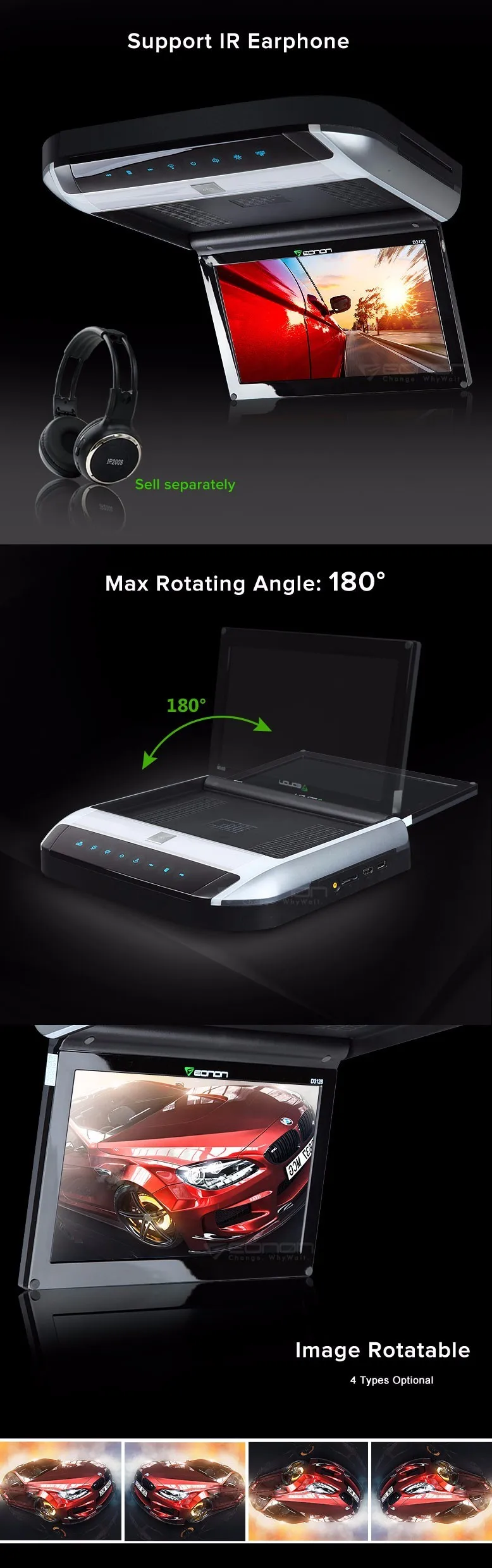 Best 10.1" Touch Button Design Flip Down Car DVD Car Roof DVD Roof Car DVD with Built-in HDMI Port & Image Totatable Function 3