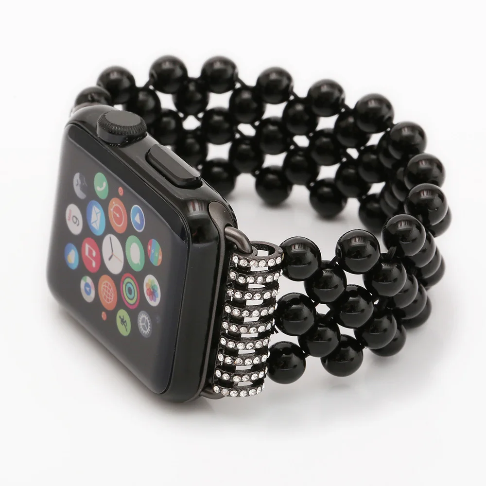 Черный агатовый браслет ремешок для наручных часов Apple Watch серии 1/2/3 40 мм, 38 мм, версия ручной работы Ювелирный ремень для наручных часов iwatch серии 4 5 42 мм 44 мм