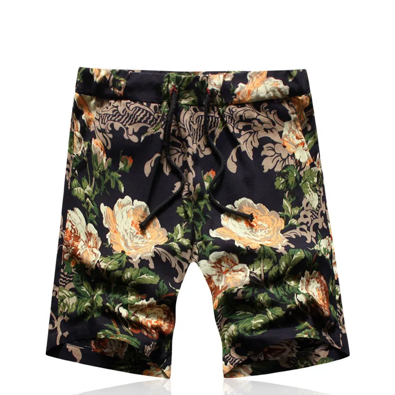 

2019 Summer New Men's Micro-Elastic Linen Thin Shorts Orange Ethnic Style Hip-Hop Couple Beach Five Points Trousers Modis