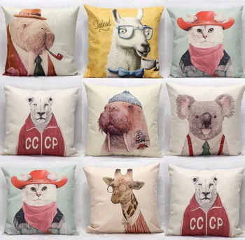 

Hipster Animals Portrait Cushion Covers Sea Lion walrus Koala Cat Giraffe Cushion Cover Sofa Throws Beige Linen Pillow Case