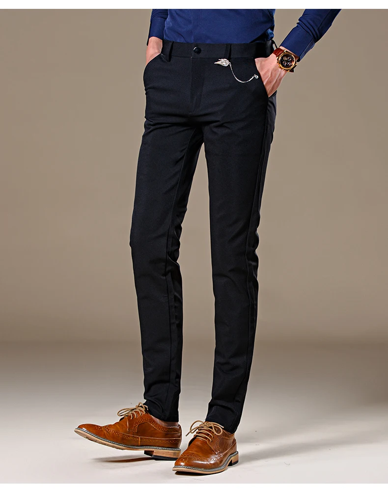 Цельные растягивающиеся штаны Для мужчин деловой костюм для стройных штанов Для мужчин повседневная мужская рубашка в деловом стиле