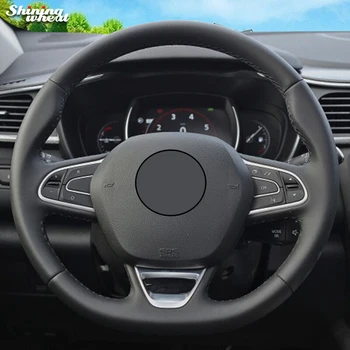 

Shining wheat Black Leather Car Steering Wheel Cover for Renault Kadjar Koleos Megane Talisman Scenic 2016 2017