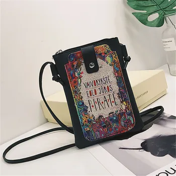 

Mobile Bag Trendy Cartoon Printing small bag Single Shoulder Bag Leisure style PU Women Bags Zip Open Designer Bags 2019