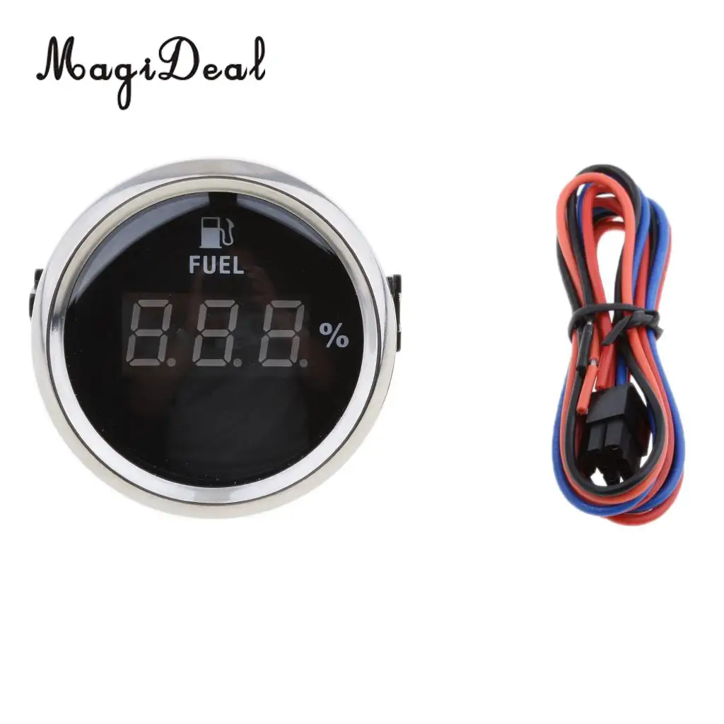 MagiDeal Marine Boat Digital Fuel Level Meter Gauge 0-190ohm 9-32V 52mm Black Chrome Water Sports Rowing Boats Dinghy Yacht