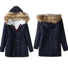 Winter Coat Jacket Hooded Mediu Long Parka Large Faux Fur Collar Casual Overcoat Flare Sleeve Cloak Cotton-padded Outerwear