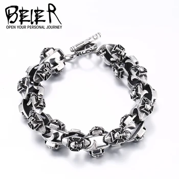

BEIER Bracelet For Man Stainless Steel Unique Cross Skull Bangle Chain For Man Fashion Boy's Punk Jewelry BC8-016