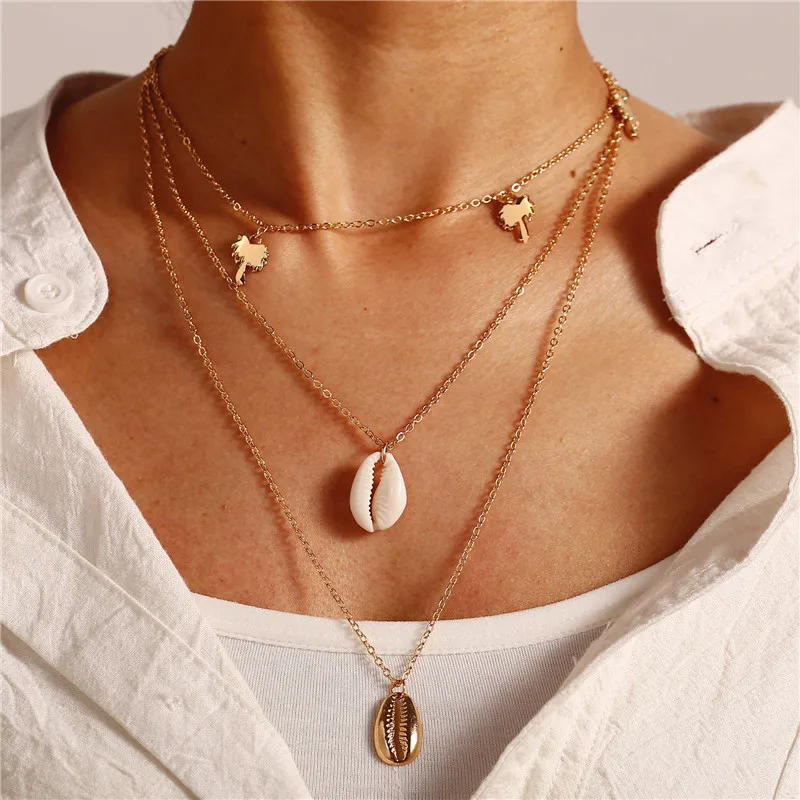 

Miss JQ Bohemian Multi Layered Sea Shell Necklace for Women Collar Statement Coconut Tree Pendant Necklace Beach Jewelry Gifts