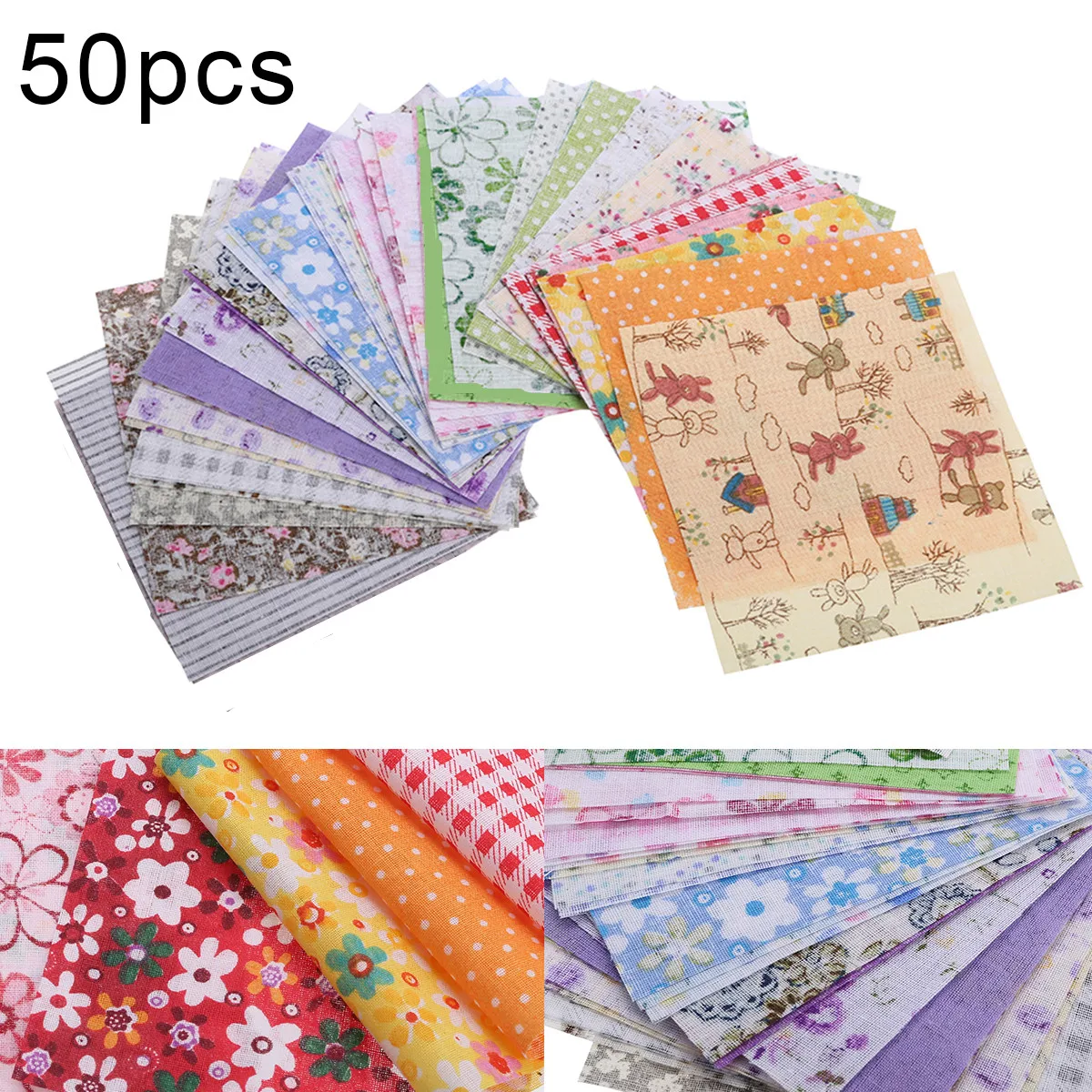 50pcs Colorful Floral Series Cotton Fabric DIY Handmade Patchwork 10*10cm Square Fabric Bundle Clothing Sewing Quilting Crafts