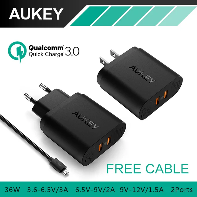 Aukey quick charge 30 usb wall charger dual ports Quick Charge 3 0 Aukey 2 Port Usb Wall Charger With Micro Usb Cable For Samsung Galaxy S7 S6 Edge Lg G5 Iphone Ipad Nexus 6p In Chargers Docks From Phones Telecommunications