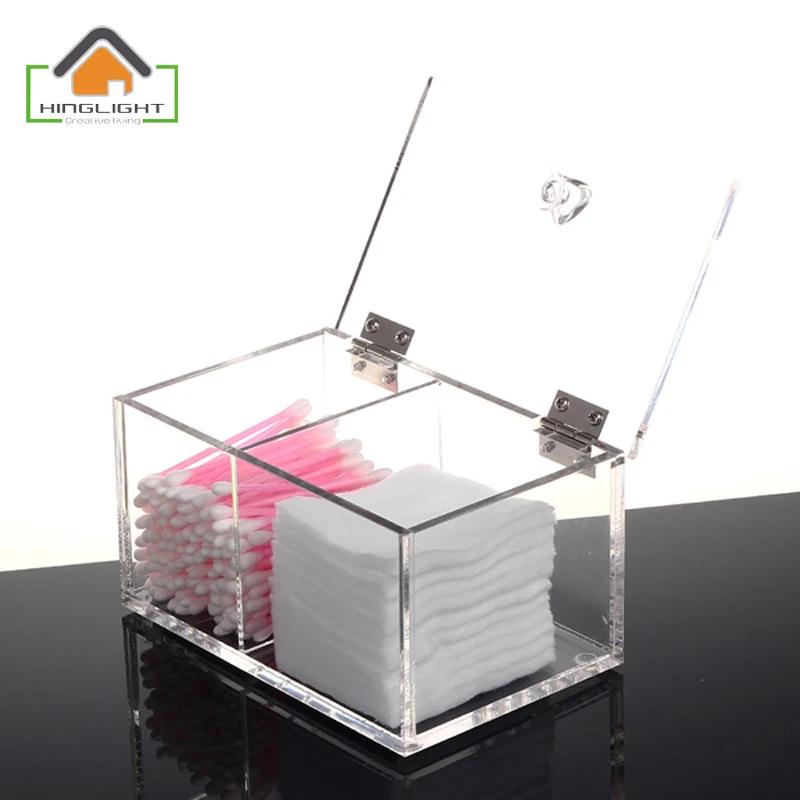 Clear Acrylic Cotton Swab Box & bins Q tip Storage organizer Holder
