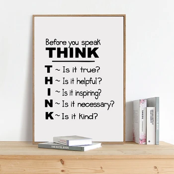 

Motivational Quote Canvas Art Print Poster , Think Before You Speak Quote Canvas Painting Poster School Classroom Wall Art Decor